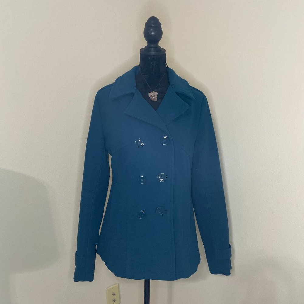 Rue 21 turquoise/Blue Coat - Medium - button up - peacoat style - pockets - line